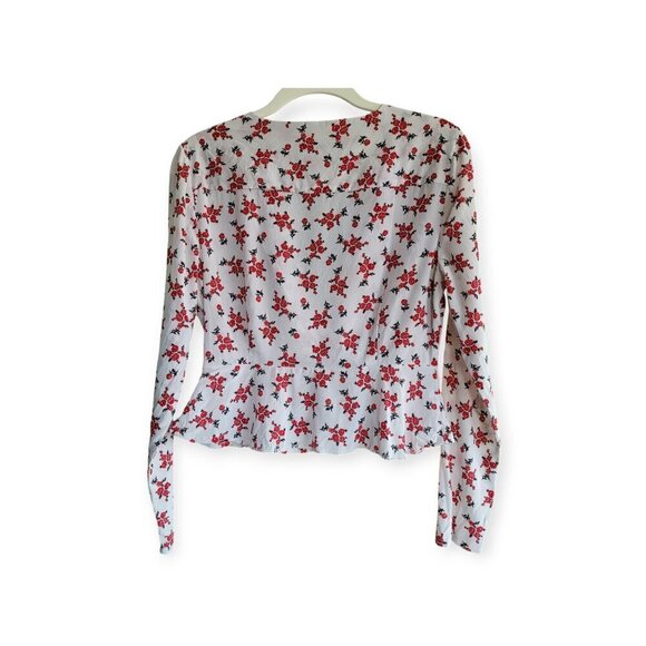 INTERMIX Evonne 100% silk Floral Top white red ruffle front feminine EUC size 4 - Picture 4 of 7